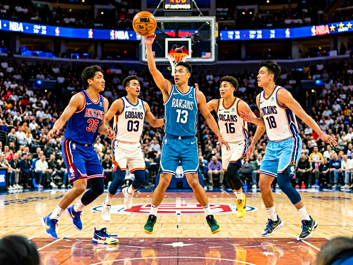 NBA美国职业篮球联赛赛事封面，展示球队与赛场氛围